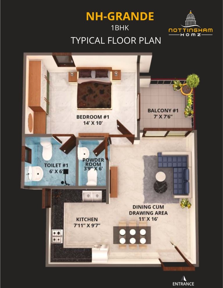 1 BHK Floor Plan